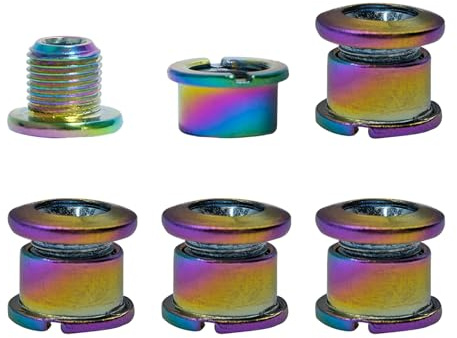 Uqezagpa 5 pz disco colorato guarnitura dado bici doppia corona bulloni corona bulloni corona viti bulloni mountain biciclette guarnitura parti doppia manovella viti ruota catena