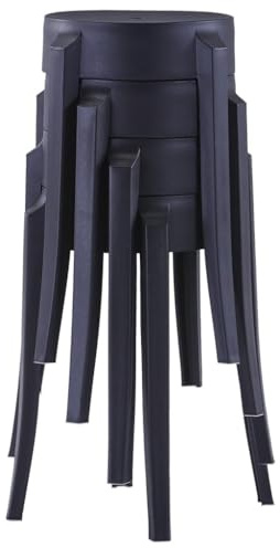 SKTQYQO Lot de 4 tabourets empilables en plastique noir | Polypropylène, 43 x 43 x 45 cm, assise 27,5 cm, max 110 kg, pour extérieur et intérieur