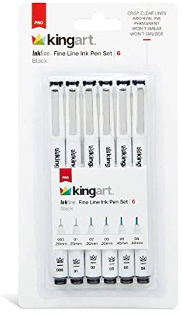 KINGART PRO Inkline Black Micro Line & Precision Graphic Pens, 6 Assorted Nibs, BLACK Archival Waterproof Japanese Ink for Art, Illustration, Calligraphy, Sketching, Anime, Technical Drawing, Manga