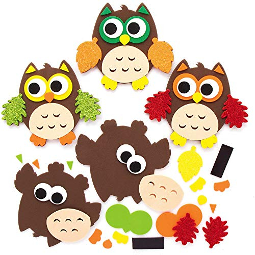 Baker Ross AX161 Autumn Owl Magnet Kits for Kids - Pack of 8, Ideal for Kids' Arts and Crafts, Educational Toys, Gifts and Keepsakes