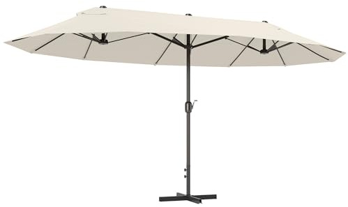 Outsunny 4.6m Garden Parasol Double-Sided Sun Umbrella Patio Market Shelter Canopy Shade Outdoor with Cross Base – Off White