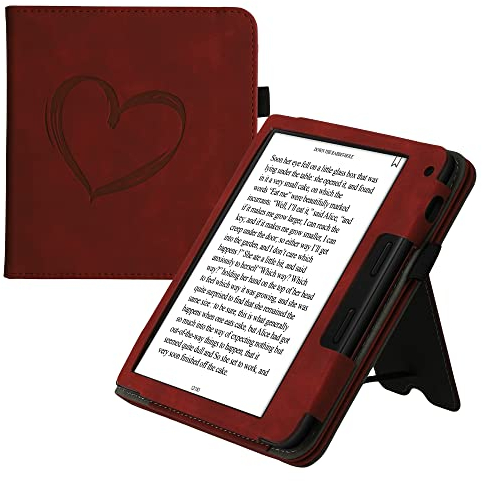kwmobile Schutzhülle kompatibel mit Tolino Vision 6 Flip Hülle - Cover mit Handschlaufe - Herz Brush Dunkelrot