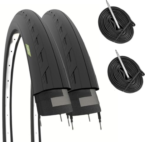 2 pneus 700 x 25 C (25 – 622) + Chambres pneumatiques Noires pour vélo de Course Route vélo, Noir