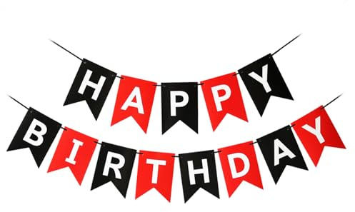 16.4ft Happy Birthday Banner Party Supplies for Kids Girls Birthday Wall Door Decoration for Men, Boys, Women and Girls,Black, Red