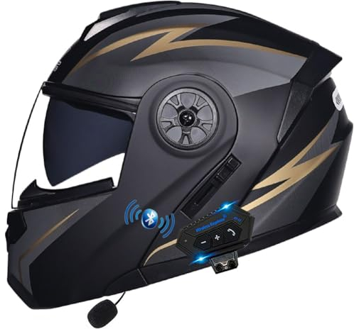 ACLFFSHOP Klapphelm mit Bluetooth, Integriert Motorradhelm mit Doppelvisier, ECE Zertifiziert Integralhelm, mit Eingebautem Mikrofon für Automatische Reaktion, für Erwachsene Frauen Männer