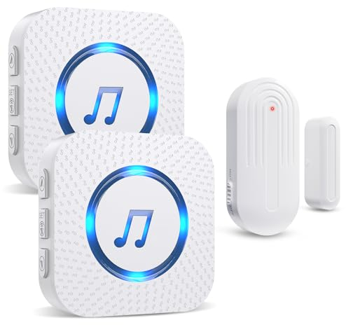 SANJIE Wireless Door Open Alarm Sensor Chime for Home Security Business Shop Office When Entering,Shop Entry Chime System, 800FT Long Range,55 Ringtones 5 Volume Level,2 UK Plug in Receivers 1 Sensor