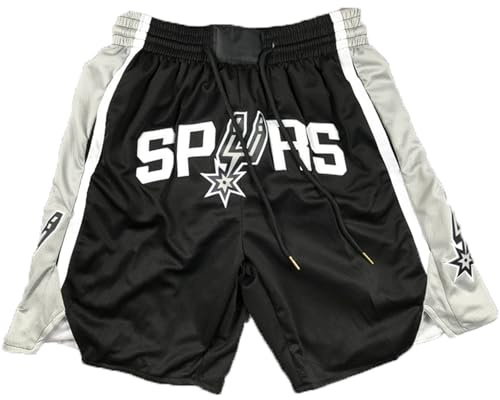 Herren Spurs Basketball Shorts, hohe Elastizität, atmungsaktive Sporthose, Basketball Trainings Shorts, schnell trocknend, mit Taschen(A,2XL)