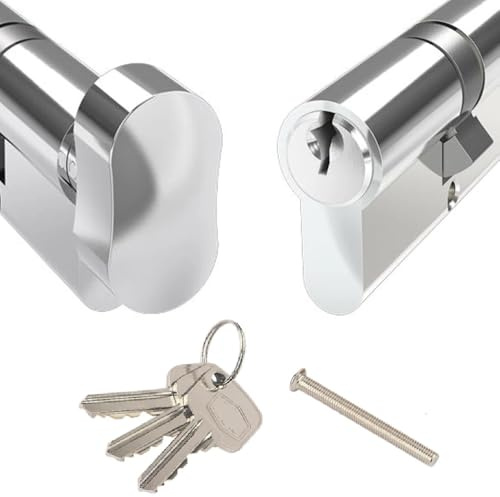Door Lock with Keys - Thumb Turn Euro Cylinder Barrel Lock - 6 Pin Anti-Drill and Anti-Pick Door Lock (Chrome, 45/55)