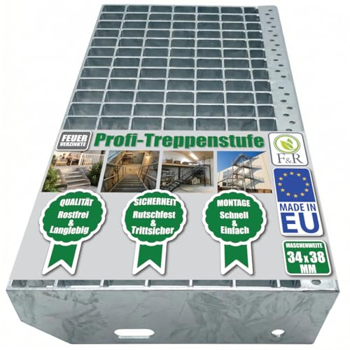 F & R Metallstufe 600x240 mm Verzinkt – Treppenstufe Gitterrost Aus Feuerverzinktem Stahl Ideal Für Außentreppen Rutschfest Witterungsbeständig