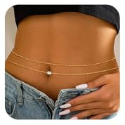 BelleVive 2 STK Chaîne de Taille dorée 18 carats, chaîne de Ventre Minimaliste avec Perles, Couleur Or, superposée, chaîne corporelle pour Bikini, Bijou de Taille pour Femmes, Bijou de Plage d'été