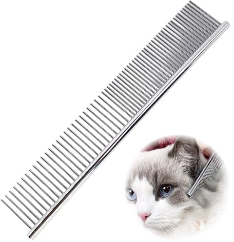 Pettine per Animali Domestici in Acciaio, Pettine per Gatti e Cani a Pelo Lungo e Corto, Toelettatura Professionale per Gatto, Cane, Coniglio, Volpe, Facile da Usare (19x3,5cm)
