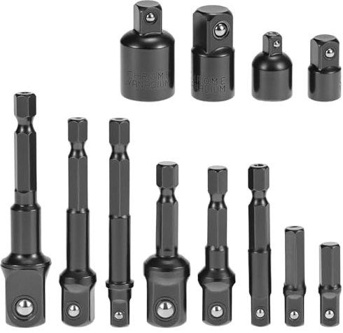 QWORK® 12 pièces adaptateur douille set,1/4, 1/2, 3/8, 4 pièces socket adaptor, noir