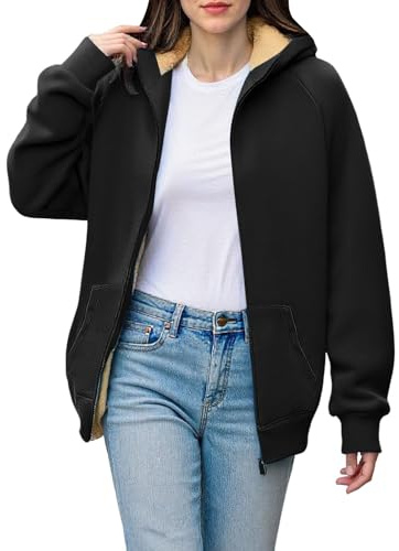 Jackets For Women Uk Full Zip Fleece Jacket Women Teddy Coat Winter Thick Warm Ladies Coats Round Neck Hoodie Solid Color Top Womens Coats With Hood Black 4Xl