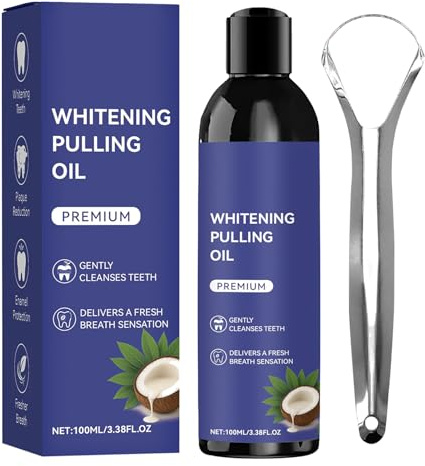 Mint Oil Pulling Mouthwash with Tongue Scraper, 100ml Coconuts Oil Mouthwash, Natural Coconuts Oils Pulling for Teeth Whitening, Freshes Breath, for Home Travel Teens Adults Evening