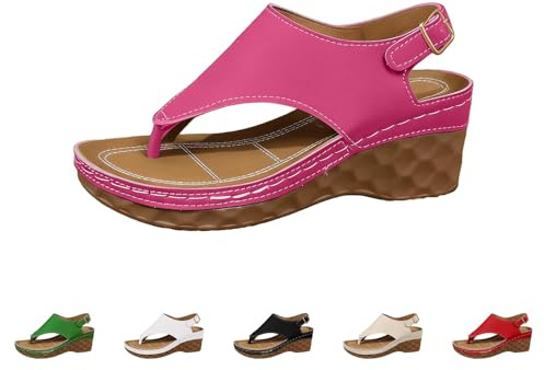 Mashaouyo Sandalias de cuña para mujer de piel, separador de dedos para mujer, piel blanca, puntera hueca, zapatos de playa, plataforma con plantilla, suela gruesa, zapatos abiertos, hebilla de verano