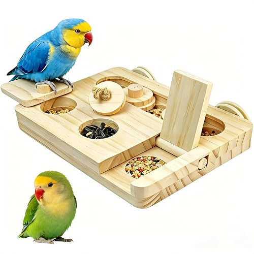 Jouet de Recherche de Nourriture en Bois, Jouet de Nourriture pour Perruche, Hamster Jouets de Recherche de Nourritures, avec Roue Fixe, pour Oiseaux, Hamsters et Autres Petits Animaux de Compagnie