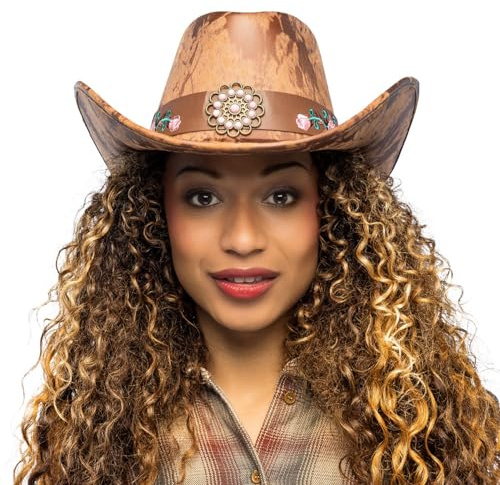 Boland - Cowboy Hat Bloom 59 cm | Western hat in suede look for carnival, theme party, JGA, festival and costume