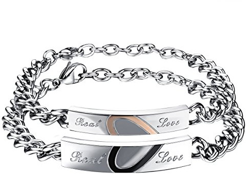 Cupimatch 2PCS Couples Bracelets Set Stainless Steel Love Heart Puzzle Matching Valentine Engagement Gift Link Chain Bracelet for Men Women (Silver) …