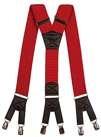 Olata Bretelle da Uomo da Lavoro a Forma di Y, Extra Larghe con 6 Clip, 5 cm. Rosso