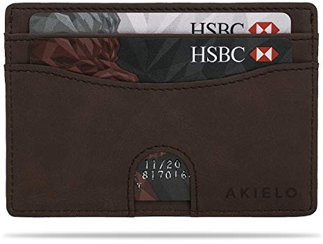 AKIELO Kartenetui mit RFID Schutz und Geschenkbox – Minimalistisch Herren Geldbörse – Kompakte und Schlanke Wallet (Echo - Dunkle Mokka Ausgabe)