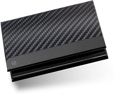 BRODI® Premium Visitenkarten-Etuis für eine besonders schonende Aufbewahrung | Hochwertiges Kartenetui aus Edelstahl mit Magnetverschluss | Visitenkartenhülle Leder (Schwarz, Navyblue)