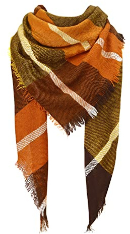 Tartan Scarf for Women Plaid Winter Scarf Cozy Blanket Triangle Scarves Shawl Wraps Brown & Orange