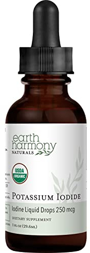 USDA Organic Potassium Iodide 250 mcg Liquid Supplement (6 Month Supply) – 0.253% Elemental Iodine – Dietary Iodine Support – Vegan, Gluten-Free (1 Oz)