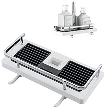Tablette De Rangement Pour Barre De Douche, Organisateur De Barre De Douche 2-en-1, Support De Rangement Multifonctionnel Sans Perforateur, Support De Tablette De Douche Réglable (White-square Hole)