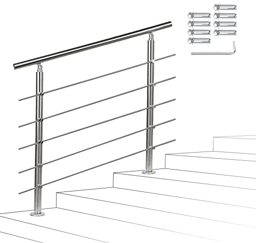 Joparri - Rampe d'escalier 160 cm avec 5 traverses transversales, main courante en acier inoxydable à angle réglable, garde-corps pour intérieur et extérieur