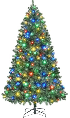 Yaheetech 6ft Pre-Lit Spruce Christmas Tree, 9 Modes Multicolour LED Lights | 183cm Artificial Christmas Tree | 818 Branch Tips | 300 LED Lights | Foldable Metal Stand | Home & Office Holiday Decorative