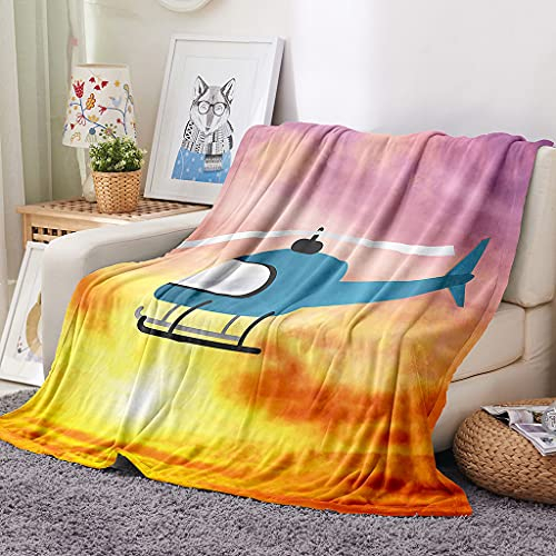 EHOMERY Kuscheldecke Flauschig Kinder Sofa Decken Überwurf Set Ecksofa Kuscheldecke Jungen Flanell Decke Klein Flugzeug Landschaft Sommerdecke Weiß 130x100cm