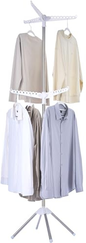 CASAMAYA Clothes Drying Rack Foldable, 74.8 inch 2 Tier Laundry Drying Rack with Rotating Clothes Rail for 54 Pieces of Clothes, Space Saving, Indoor, Stainless Steel, White and Silver CDR002W01