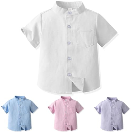 Yanmucy Chemise à Manches Courtes pour bébé Chemise boutonnée à col Montant pour Enfants Petits garçons for 2-8 Years
