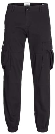 JACK&JONES Herren Jpstkane Jjjonnie Cuffed Cargo Cargohose, Black, 31W x 32L