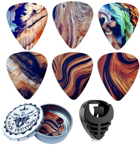 Miwayer Guitar Picks-Medium, 6 Pack Art Cool Guitar Pick In Metal Box W/Black Pick Holder, Unique Gift For Bass, Electric & Acoustic Guitars Lovers (Desert)