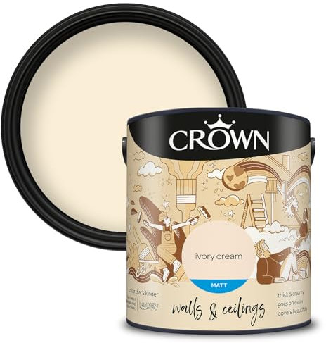 Crown Walls & Ceilings Matt Emulsion Paint, Size 2.5L, Ivory Cream