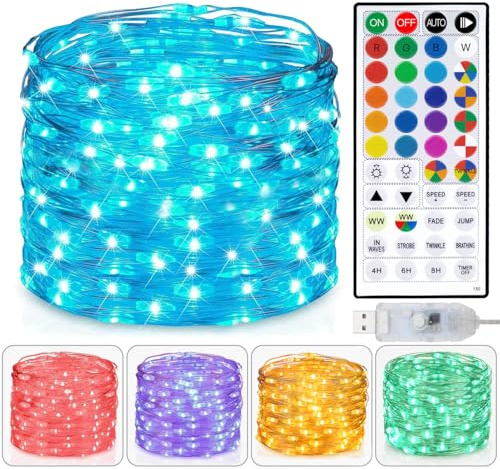 Fairy Lights USB Plug in 33ft 100LEDs with Remote, Warm White 20 Color Changing Light Twinkle Firefly String Lights for Bedroom Party Wedding Christmas Tapestry, Multicolor Colors
