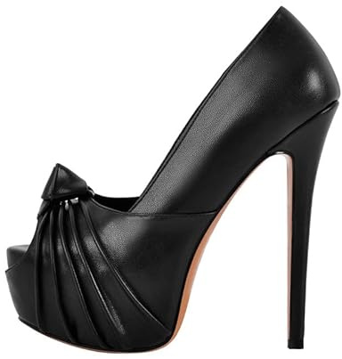 Meinabsatz Peeptoe Escarpins à talons hauts pour femme Talon aiguille avec nœud Chaussures de soirée Chaussures de fête, Noir , 39 EU