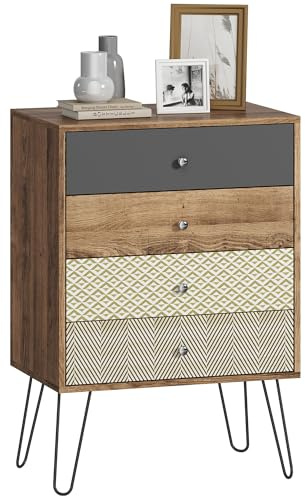 HOMCOM Cómoda 4 Cajones, Cómoda Dormitorio, con Patas de Horquilla de Acero, Cajonera para Salón, Oficina, Estilo Bohemio, 60x39x86 cm, Multicolor