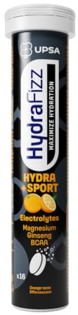 UPSA Hydrafizz Sport Electrolyte Tablets Orange 16 Effervescent Tablets | Electrolytes, Ginseng, Vitamin C, BCAA, Hydration & Performance Support, Orange Flavour