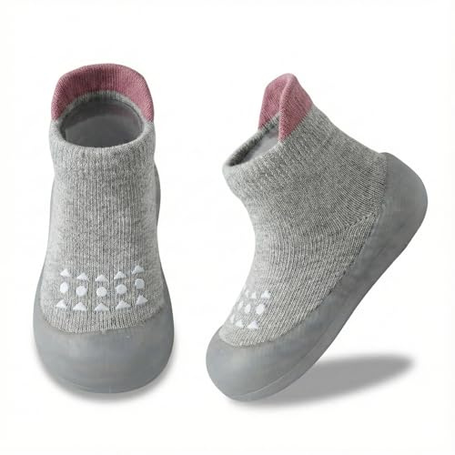 AniKigu Baby Sock Shoes Toddler Walking Slippers Grey 6-9months