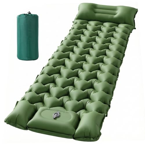 Elegear Matelas Gonflable Camping 1 Personne, Matelas Auto-gonflant Ultraléger avec Pompe à Pied et Oreiller Résistant à l'eau Portable et Compact Tapis Camping pour Tente Plage Trekking, 197x67x10cm
