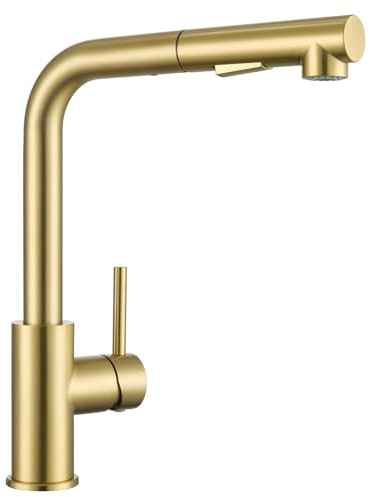 Sofetiy Rubinetto Lavello Cucina Oro, Rubinetto Cucina Con Doccetta Estraibile, Miscelatore Cucina Con Due Tipi Di Getto D'acqua, Rubinetti Cucina In Acciaio Inossidabile Spazzolato