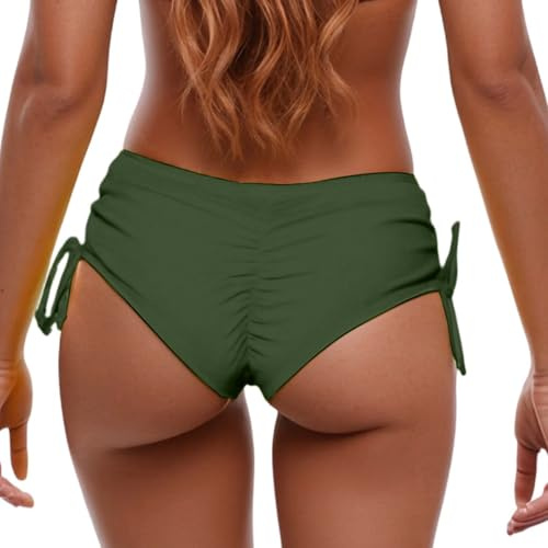 Bas de Bikini Femme Brésilien String Cravate Côté Bas de Bain Taille Basse Bikini Slips Couleur Unie Triangle Short de Bains Amincissant Basde Maillot de Bain Brésilien String Tanga Short de Bains