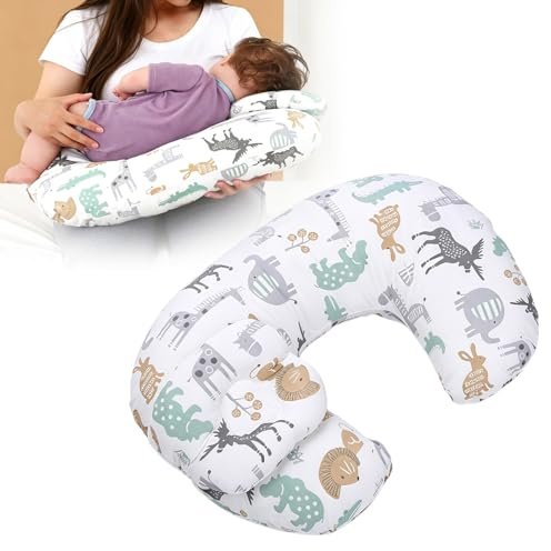 BORDEAG Petit coussin d'allaitement pour nouveau-né, 53 x 40 cm, petit coussin d'allaitement avec housse, coussin d'allaitement pour l'allaitement et le soin de bébé, motif parc animalier