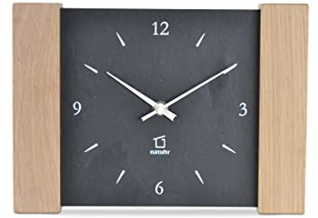 Natuhr Reloj de Chimenea/Reloj de Pared Matterhorn Roble Blanqueado Roble/Sonoma de Madera sólida con el dial de Pizarra - Made in Germany
