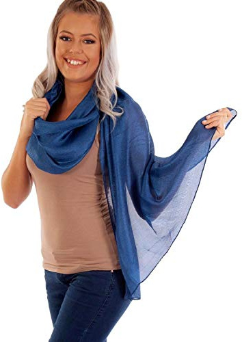 DOLCE ABBRACCIO by RiemTEX ® PRIMA DONNA Écharpe en soie sauvage pour femme en 31 couleurs unies Écharpe en soie pour femme, bleu foncé, XX-Large