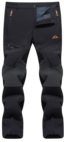 TACVASEN Warm Trousers Mens Fleece Trousers Winter Ski Sports Trousers Thermal Outdoor Cold Trousers, Thick - Black, 36