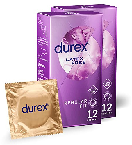 Durex Non-Latex Condoms 24 Pack (2x12) - Hypoallergenic, Ultra-Sensitive, Safe, Comfortable, Vegan-Friendly, Ideal for Allergy Relief, Enhanced Pleasure, First Aid Bag Essential