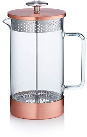 Barista & Co Core French Press Coffee Maker - Plastic Free Tea and Coffee Strainer with Borosilicate Glass Beaker, Metal Filter and Removable Steel Base - Copper 1000ml Manual Tea and Coffee Infuser